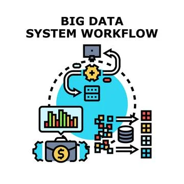 Big data system workflow processing information technology Stock Illustration