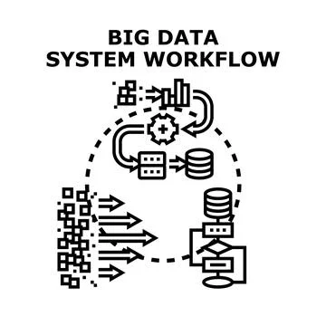 Big data system workflow processing information management Stock Illustration
