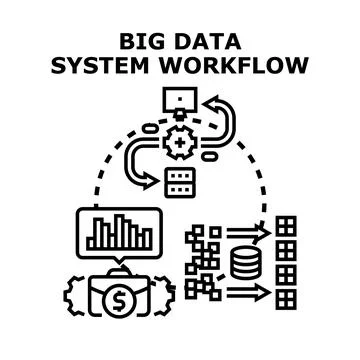Big data system workflow processing information technology Stock Illustration