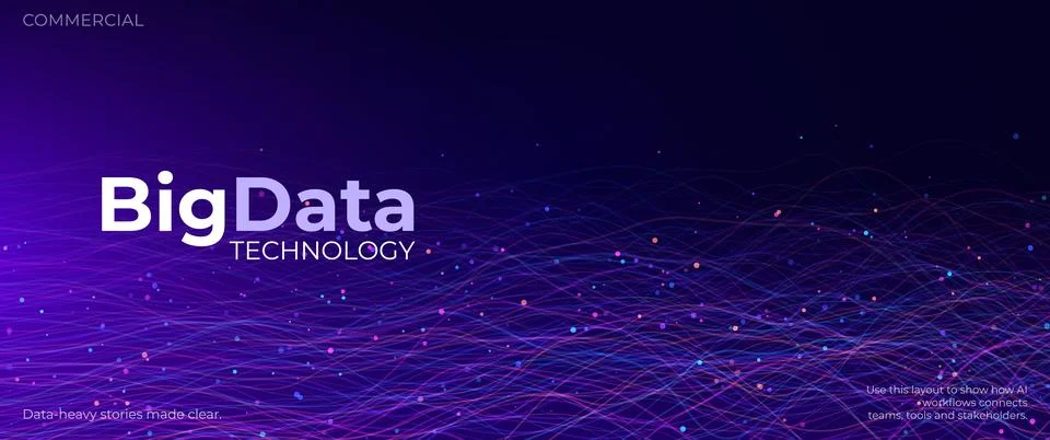 Big data technology, AI workflows, glowing network lines. Data-heavy stories Stock Illustration