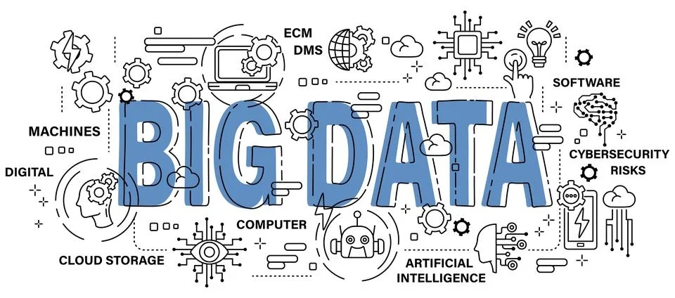 Big data . Technology and AI artificial intelligence concept . Word with ou.. Stock Illustration