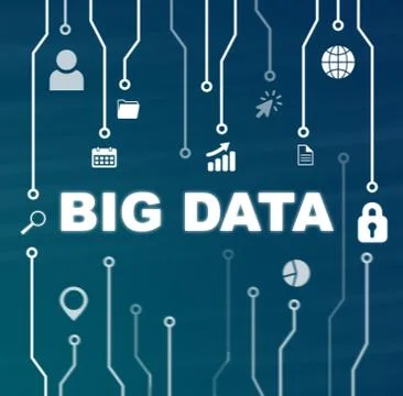Big data technology and Internet concept on blue background Illustrazione stock