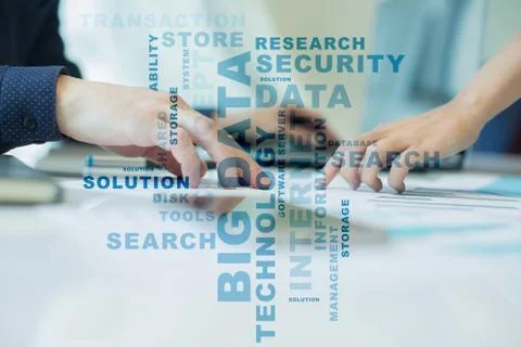 Big data technology and internet concept on the virtual screen. Words cloud. Stock-Fotos