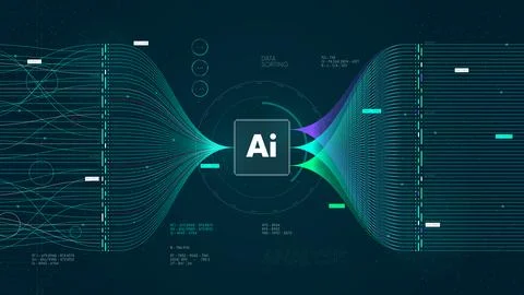 Big data technology and network analyzing, AI deep learning machine learnin.. 스톡 일러스트