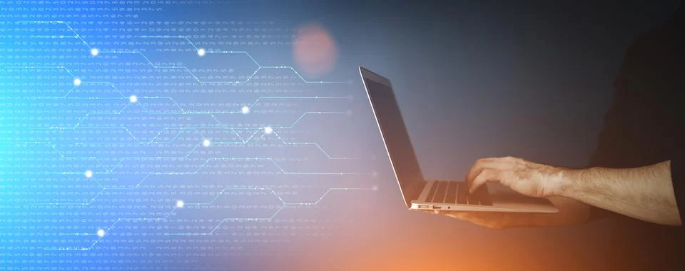 Big data technology background. Using a laptop against the background of Stock Photos