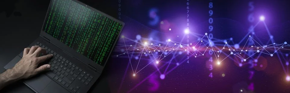 Big data technology background. Using a laptop against the background of Stock Photos
