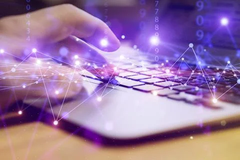 Big data technology background. Using a laptop against the background of Stock Photos