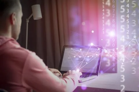 Big data technology background. Using a laptop against the background of Stock Photos