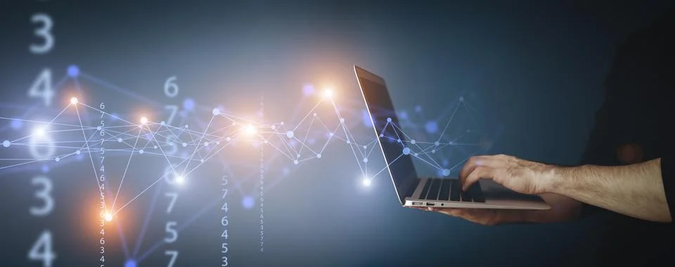Big data technology background. Using a laptop against the background of Stock Photos