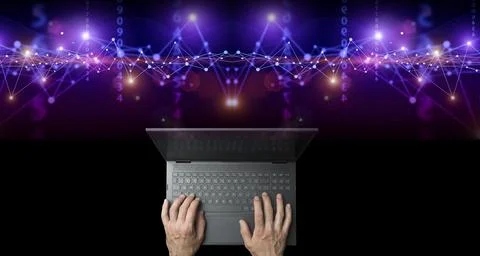 Big data technology background. Using a laptop against the background of Stock Photos