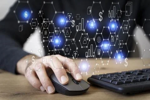 Big data technology background. Using a laptop against the background of Stock Photos