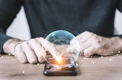 Big data technology background. Using a laptop against the background of Stock Photos