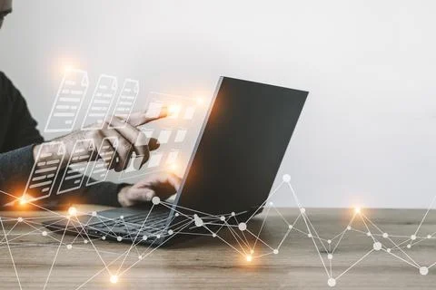 Big data technology background. Using a laptop against the background of Stock Photos