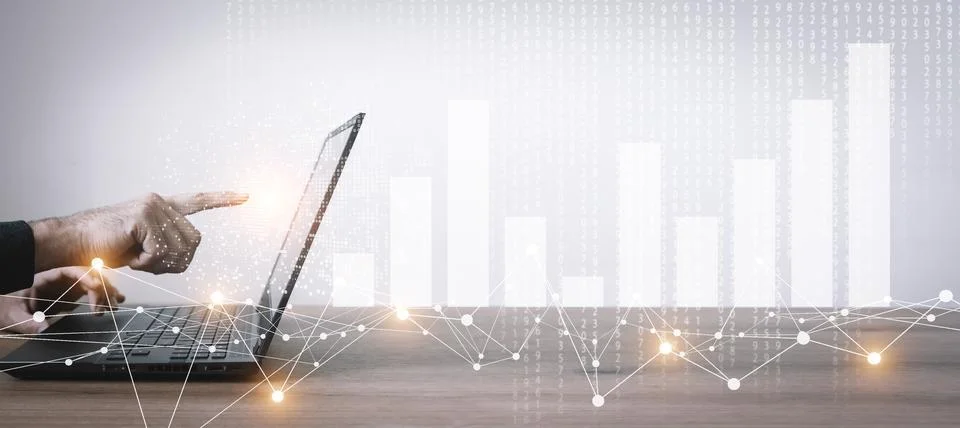 Big data technology background. Using a laptop against the background of Stock Photos