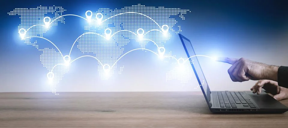 Big data technology background. Using a laptop against the background of Stock Photos