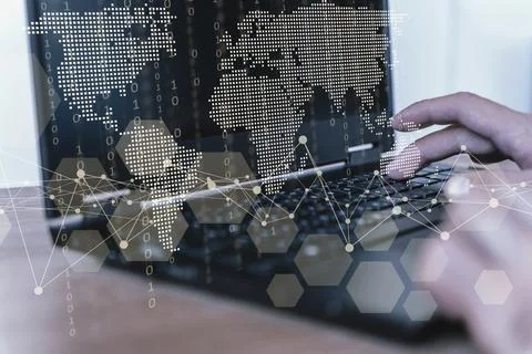 Big data technology background. Using a laptop against the background of Stock Photos