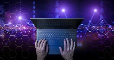 Big data technology background. Using a laptop against the background of Stock Photos