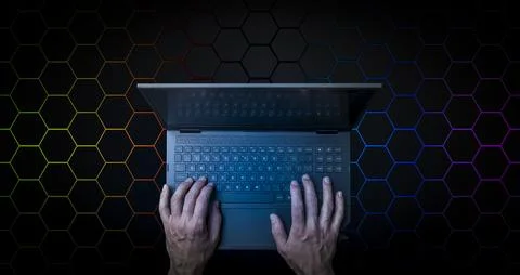 Big data technology background. Using a laptop against the background of Stock Photos