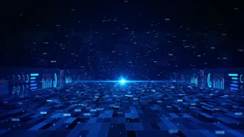 Big data technology blockchain network artificial intelligence on virtual screen Stock Footage 341889376