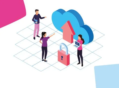 Big data technology with cloud computing and people Illustrazione stock