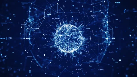 Big data technology concept. The interconnected polygons form a prominent sphere Stock Footage 197369823