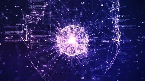 Big data technology concept. The interconnected polygons form a prominent sph 스톡 사진