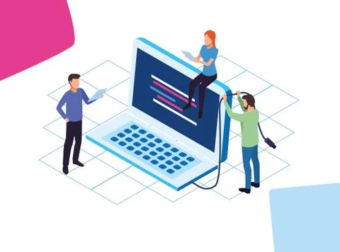 Big data technology with laptop and people Stock Illustration