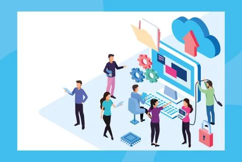 Big data technology with laptop and desktop Illustrazione stock