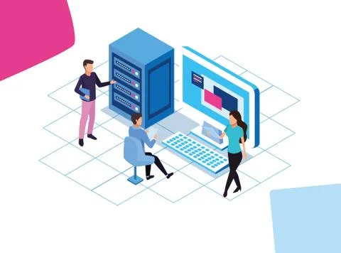 Big data technology with laptop and desktop Stock Illustration