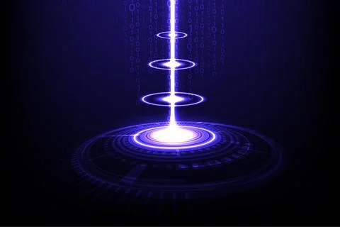 Big data Technology laser beam to binary code random blue digits wall Stock Illustration