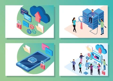 Big data technology with people and devices 스톡 일러스트