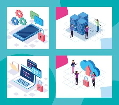 Big data technology with people and devices Stock Illustration