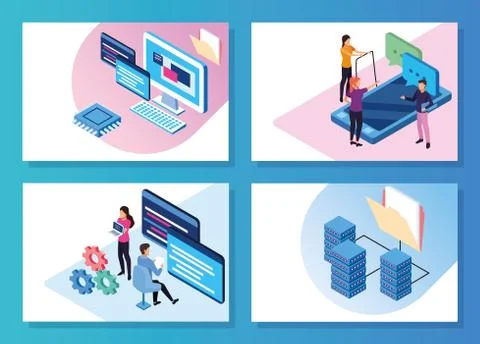 Big data technology with people and devices 스톡 일러스트
