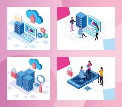 Big data technology with people and devices Stock Illustration