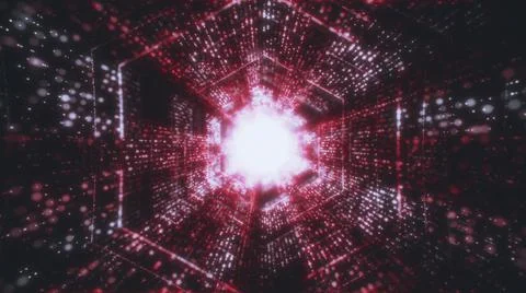 Big Data Technology red Tunnel, Digital red hexagon tube, Information Flow Stock Illustration