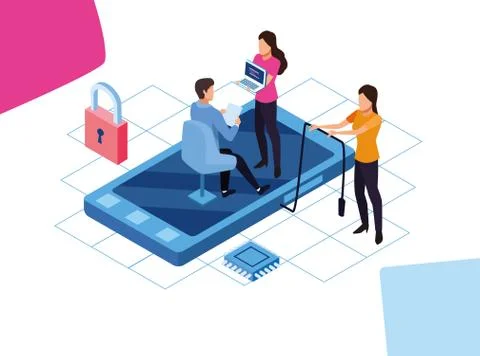 Big data technology with smartphone and people Illustrazione stock