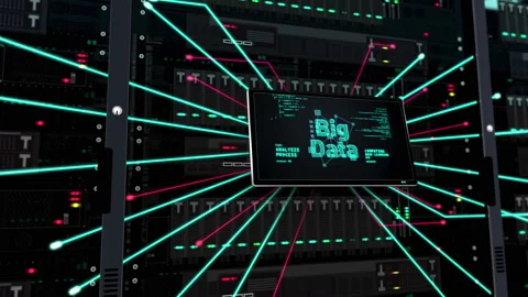 Big data technology symbol on datacenter server Video stock 142522836