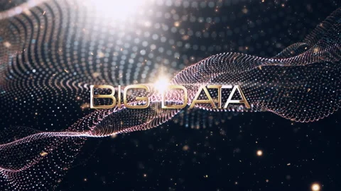 Big data text cinematic title with digital particles wave Video stock 236764811