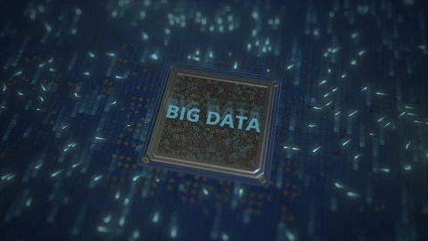 BIG DATA text on a computer processor 3d animation Stock Footage 151354756