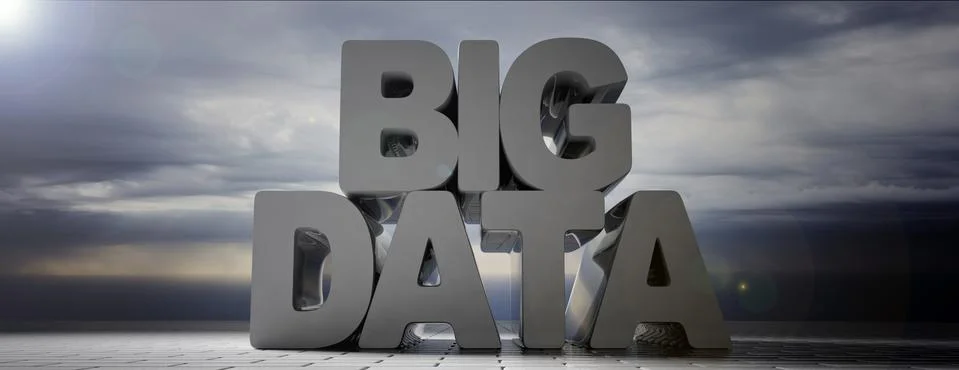 Big data text on grey cloudy sky background, banner. 3d illustration イラスト素材