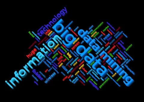 Big data themed word cloud with information and data mining text arrangement Stock Illustration
