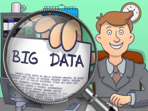 Big Data through Magnifying Glass. Doodle Style Stock Illustration