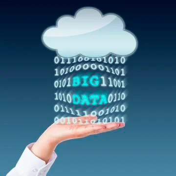 Big Data Transferring Between Cloud And Open Palm Stock Photos