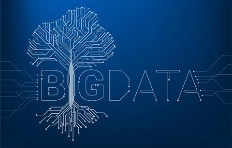 Big Data Tree from digital line connect dot circuit board style. Background c Stock Illustration