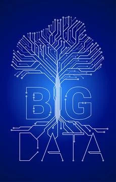 Big Data Tree from digital line connect dot circuit board style. Background c Stock Illustration
