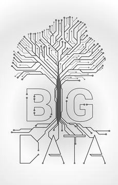 Big Data Tree from digital line connect dot circuit board style. Background c Stock Illustration