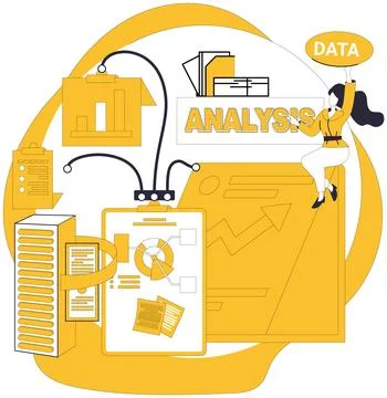 Big data vector illustration. Accounting, meticulous scribe, transcribes fina Illustrazione stock