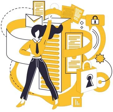 Big data vector illustration. Accounting, meticulous scribe, transcribes fina Stock Illustration