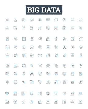 Big data vector line icons set. Hadoop, Analytics, Mining, Machine, Learning Stock Illustration