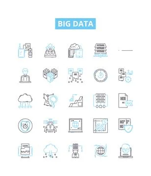 Big data vector line icons set. Hadoop, Analytics, Mining, Machine, Learning Illustrazione stock